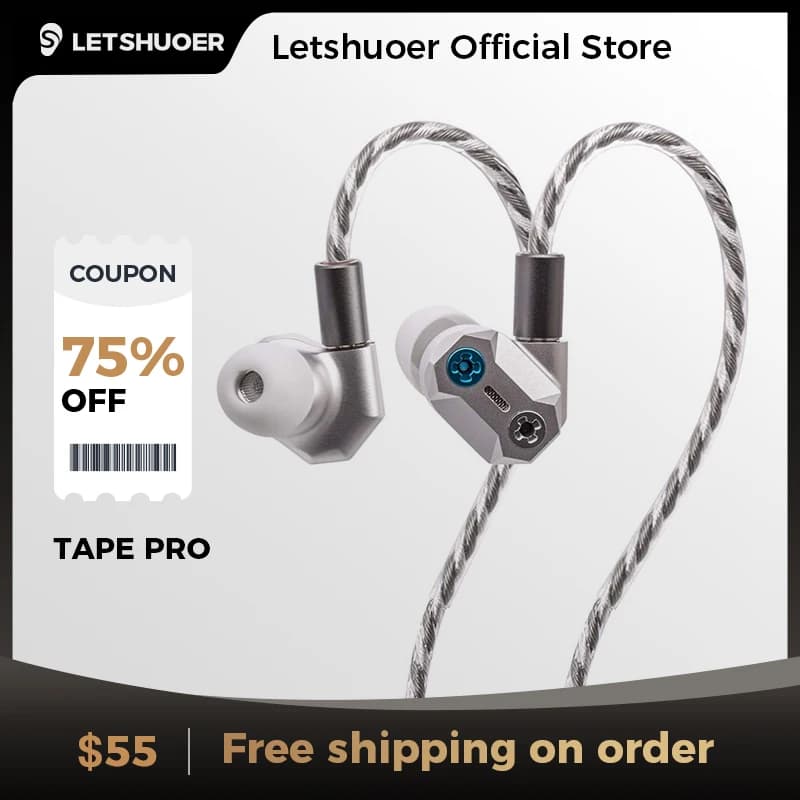 LETSHUOER Nastro Pro | Cuffie IEM ibride dinamiche magnetostatiche con viti per accordatura dei bassi e cavi in rame placcato argento a doppio perno