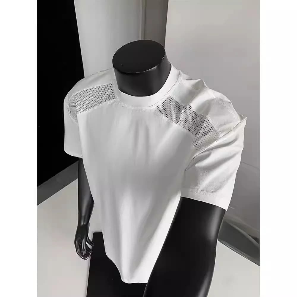 Men's Ice Silk Mesh Short Sleeve T-Shirt Thin Quick Dry Summer Top Standard Fit Youth Fashion Polyester Fiber Geometric Print
