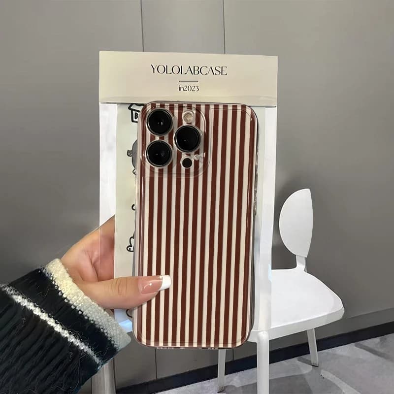 Brown stripe Clear Case For iPhone 17 Pro Max 11 15 12 13 14 16 Pro Max Air 16E 17E Cover Funda Bumper
