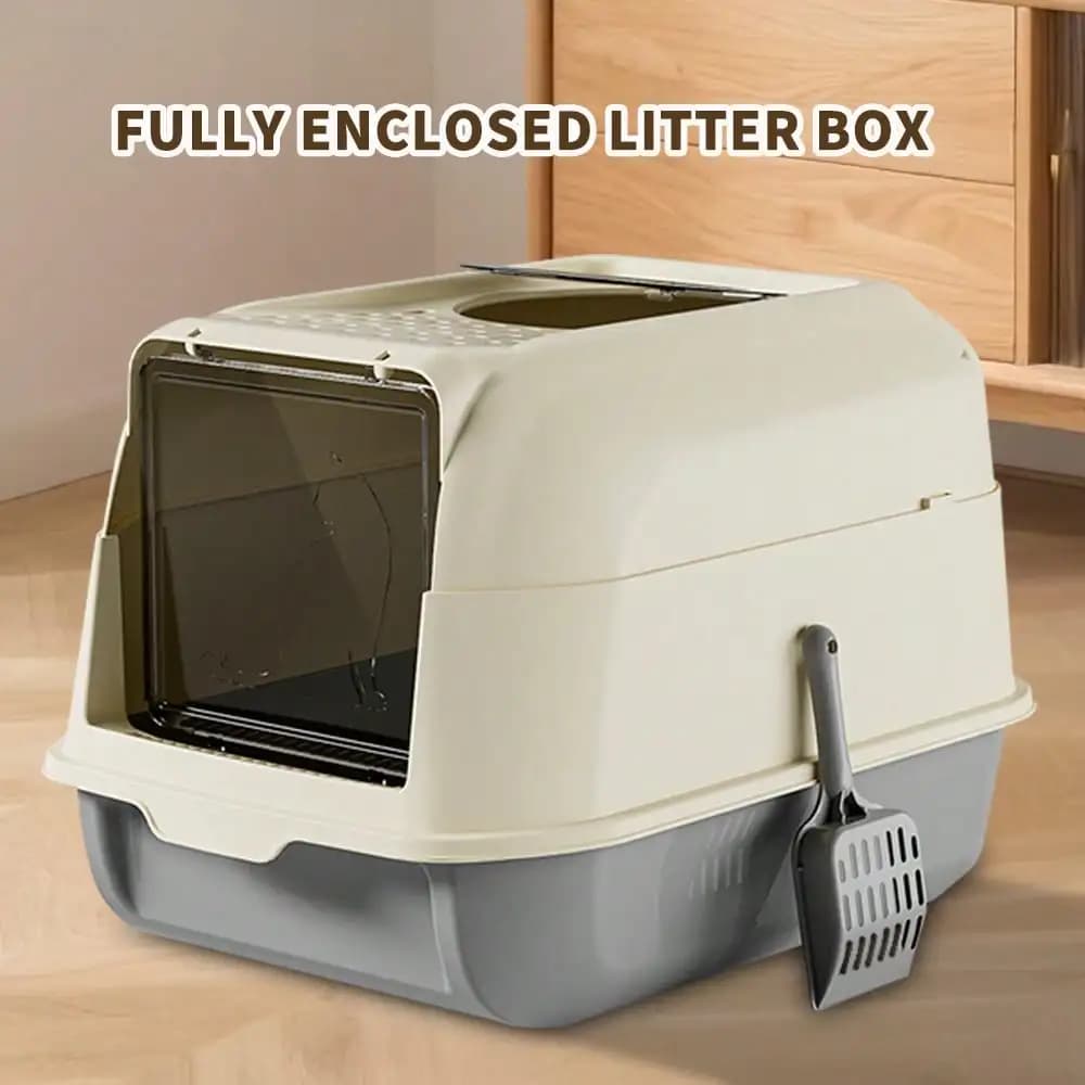 Large Enclosed Cat Litter Box With Leak-Proof Scoop - High-Arched Dome Design Effectively Locks In Odors, Suitable For Indoor/Outdoor Garden And Courtyard Use, Easily Handles