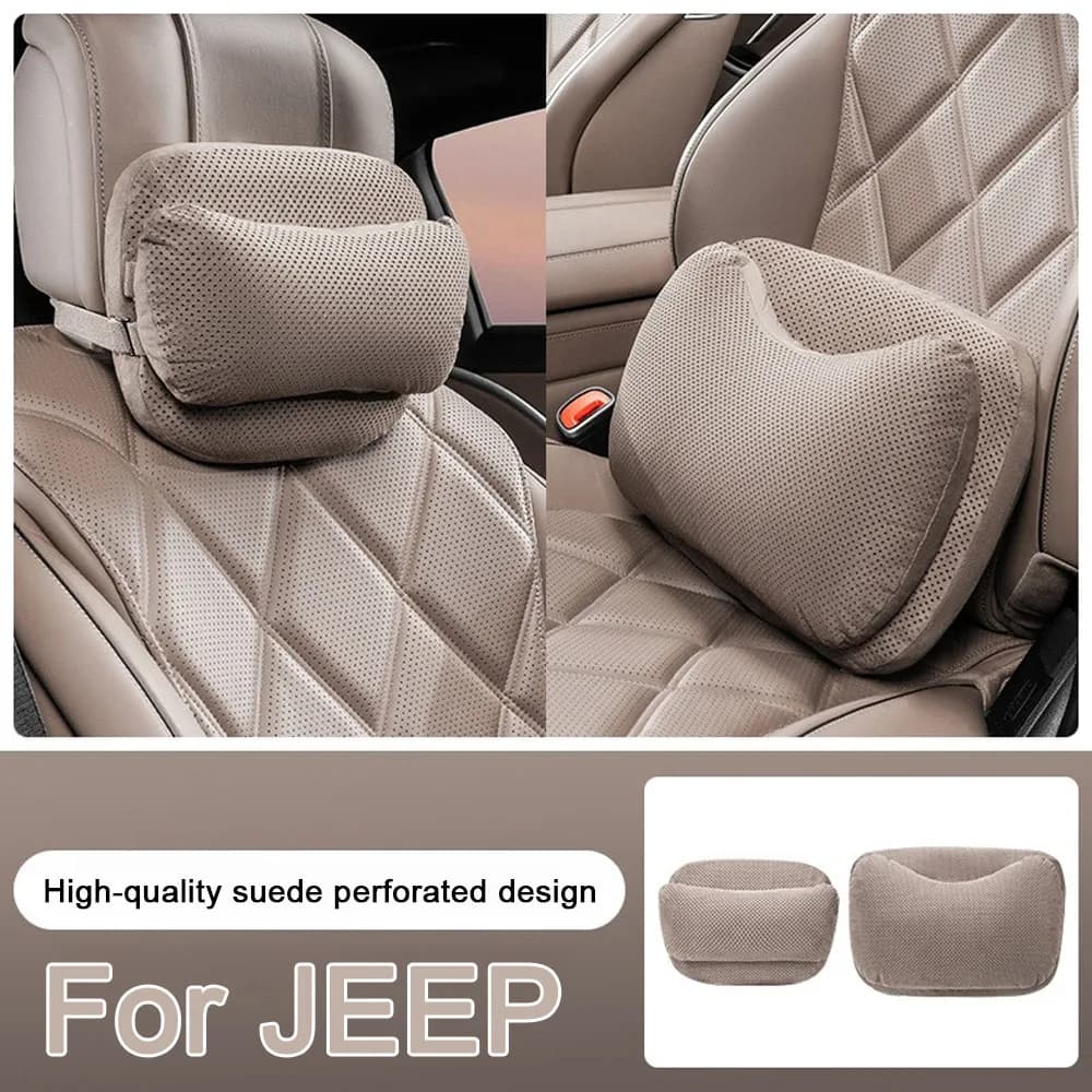Cuscino per il collo dell'auto Cuscino per poggiatesta in pelle scamosciata Cuscino di supporto lombare Cuscino per la vita per JEEP Renegade Patriot Compass Wrangler Grand