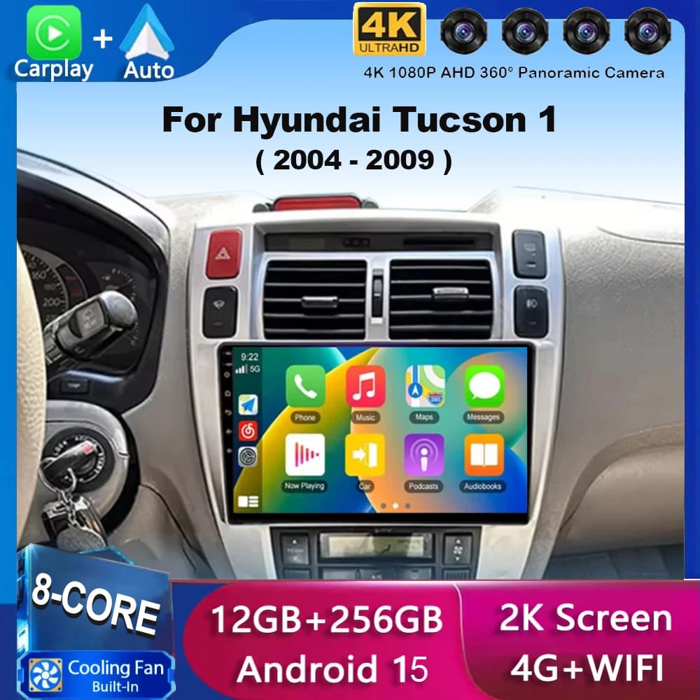 Android 15 Carplay Auto WIFI + 4G Per Hyundai Tucson 2004 2005 2006 2007 2008 2009 Autoradio Lettore Video Multimediale GPS Stereo BT