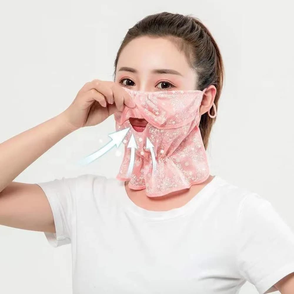 Maschera per la protezione solare in pizzo per l'orecchio appesa sciarpa per la copertura del viso anti-uv traspirante sciarpe da ciclismo per gite estive velo antipolvere