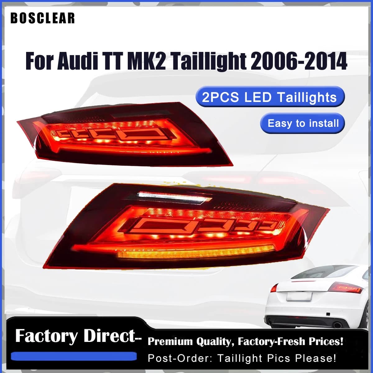 Fanale posteriore per Audi TT 2006-2014 Aggiornamento ai gruppi fanali posteriori modificati con set per auto con fanale posteriore a LED per sterzo ad acqua