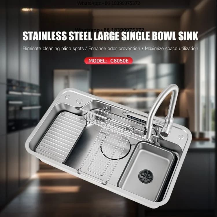 Multi Function 201 304 Stainless Steel Single Bowl Sink with Drain Board Corner Portable Waterfall Kitchen Sinks and Tap