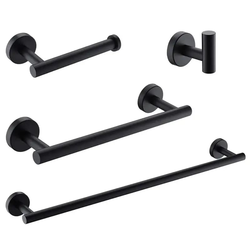 Set di accessori da bagno nero opaco, set portasciugamani e portasciugamani in acciaio inossidabile, accessori da bagno a parete, set da bagno da 4 pezzi per
