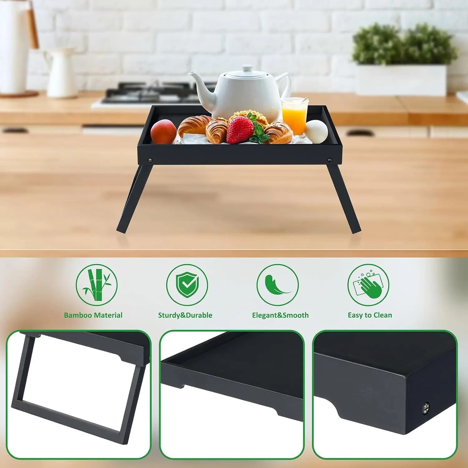Tavolino Portatile da Letto per Laptop con Porte USB, Cassetto e Portabicchieri - Nero