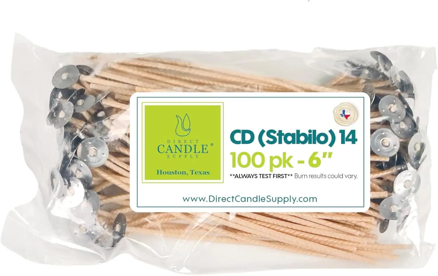 100 pz. Stoppini in cotone CD-14 da 6 pollici per candele in soia, paraffina, cera d'api - Pre-impastellati e pre-cerati