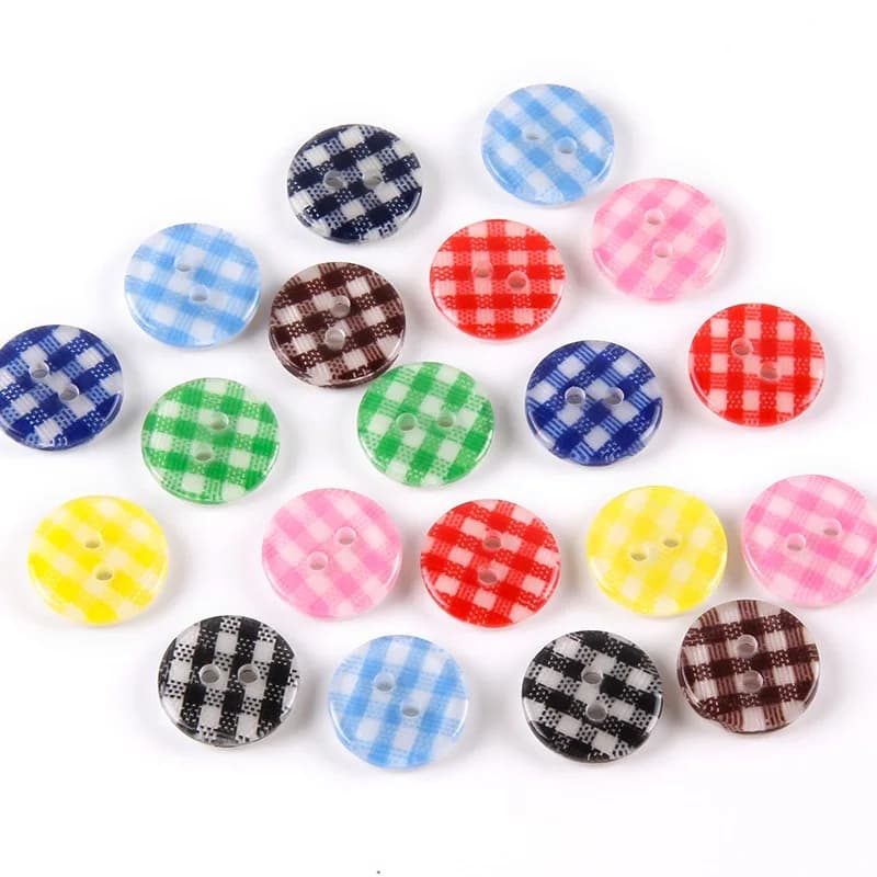 Bottoni in Resina Rotondi a Quadretti e Righe da 12,5 MM per Cucito, Abbigliamento Bambini, Scrapbooking, Decorazioni, Accessori Fai-da-Te, 100 Pezzi/Lotto