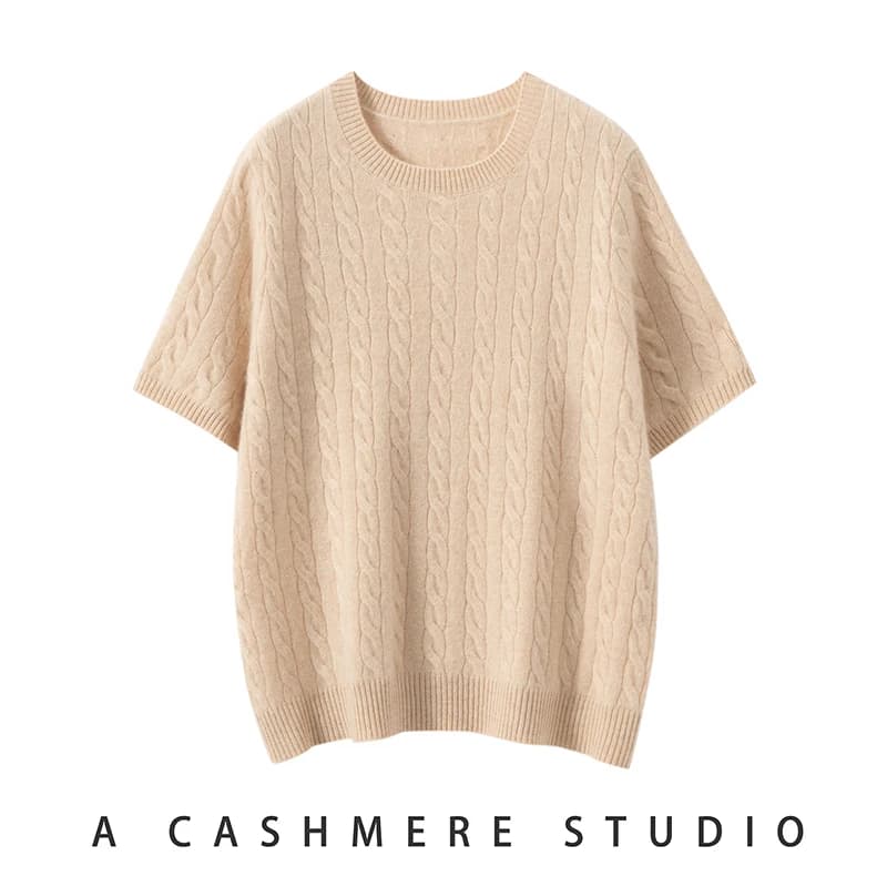 Women Sweater T-shirt 100% Cashmere New Short Sleeve Pullover Autumn O-Neck Basic Jumper FemaleTwisted Flower Shirt Girl Clothes