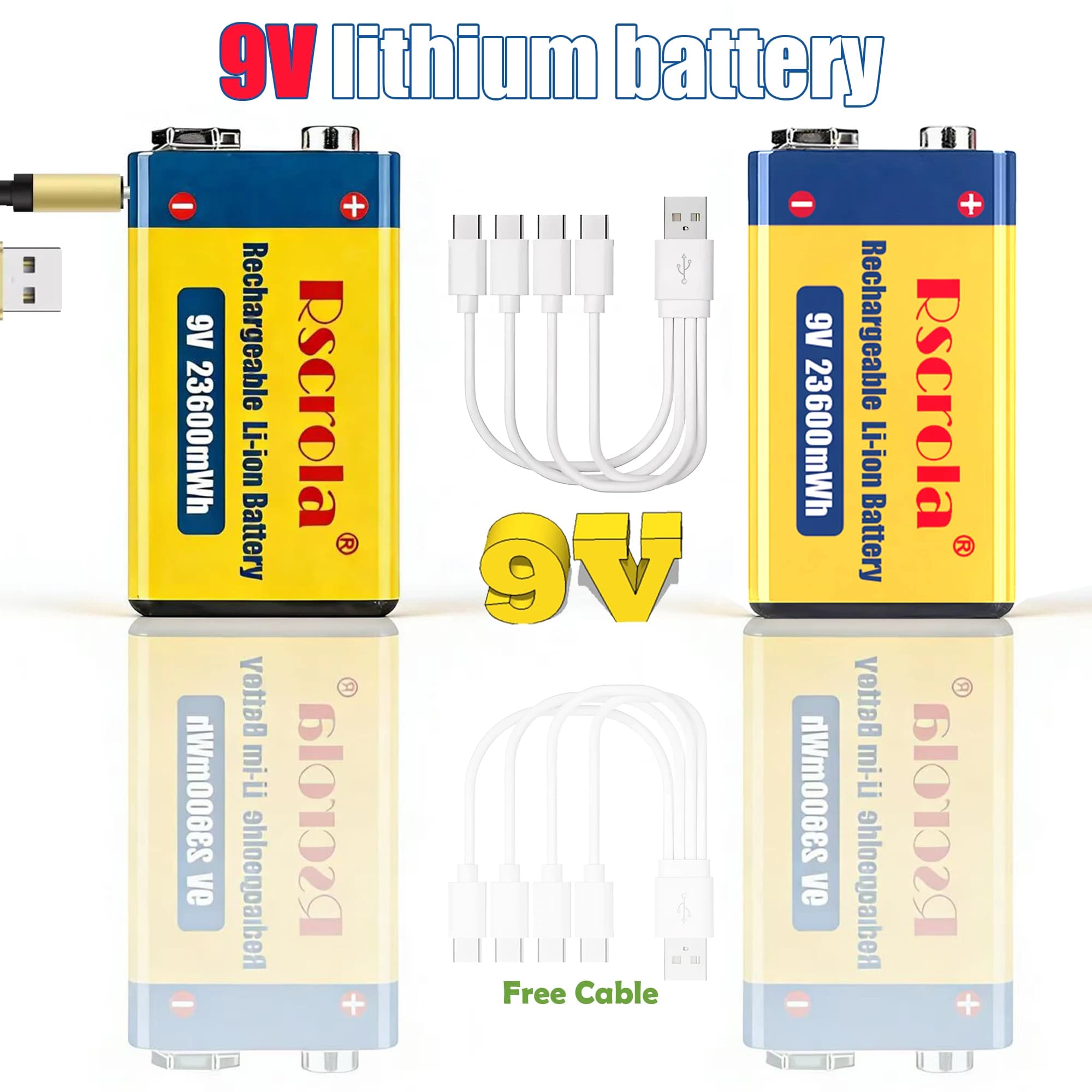 Batterie agli Ioni di Litio USB 9V 23600mWh, Batteria Li-po 9V 6F22, Tensione Costante 9V, Batterie Ricaricabili USB agli Ioni di Litio