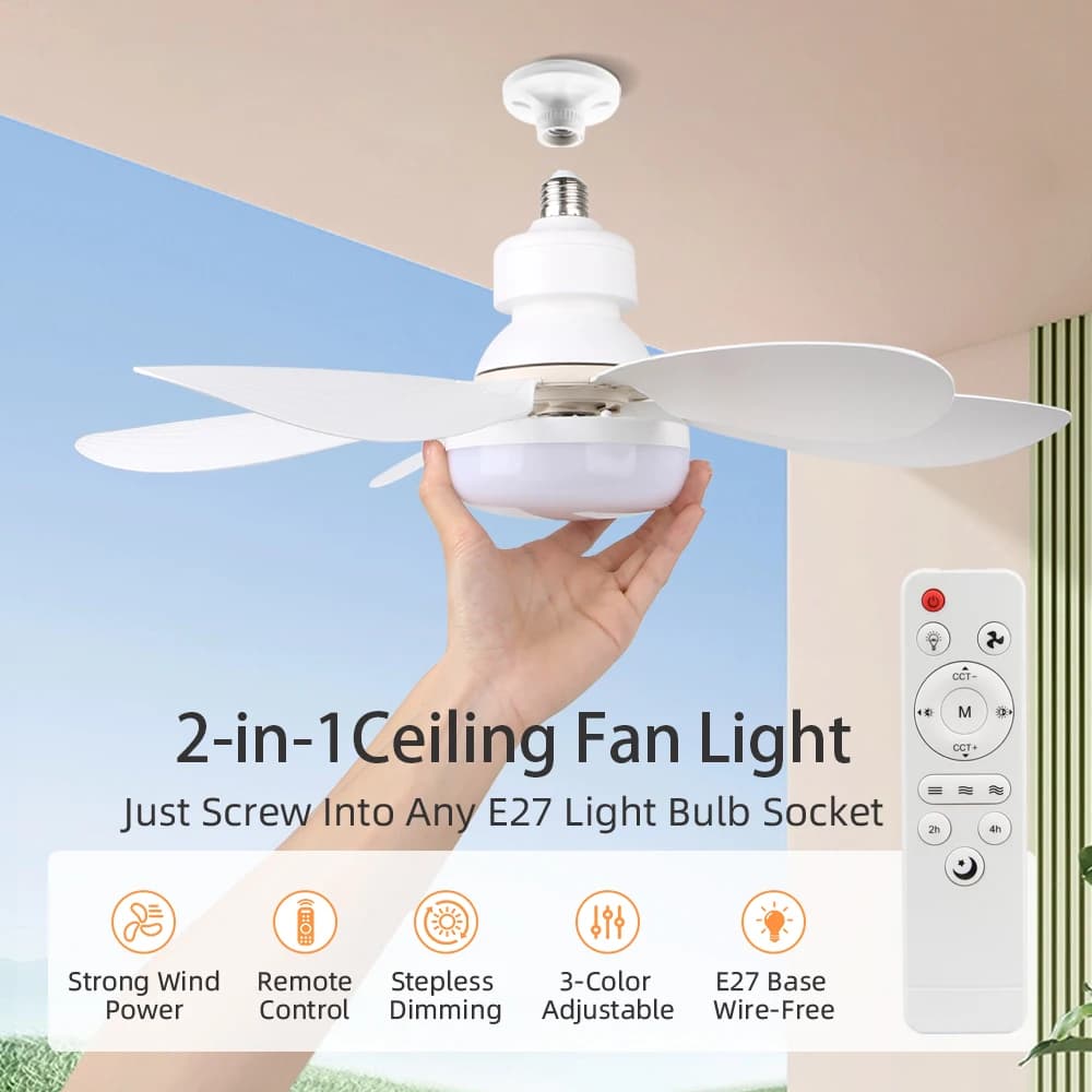 Lampada da soffitto a LED E27 con telecomando Lampada a sospensione dimmerabile per soggiorno Studio Lampade da ventilatore a velocità del vento regolabili per la casa