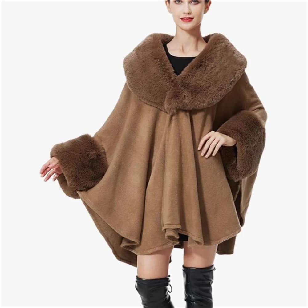 Campione donna cerchio collo in pelliccia sintetica cardigan mantello poncho inverno spesso caldo sciolto maniche a pipistrello mantello lungo grande pendolo soprabito