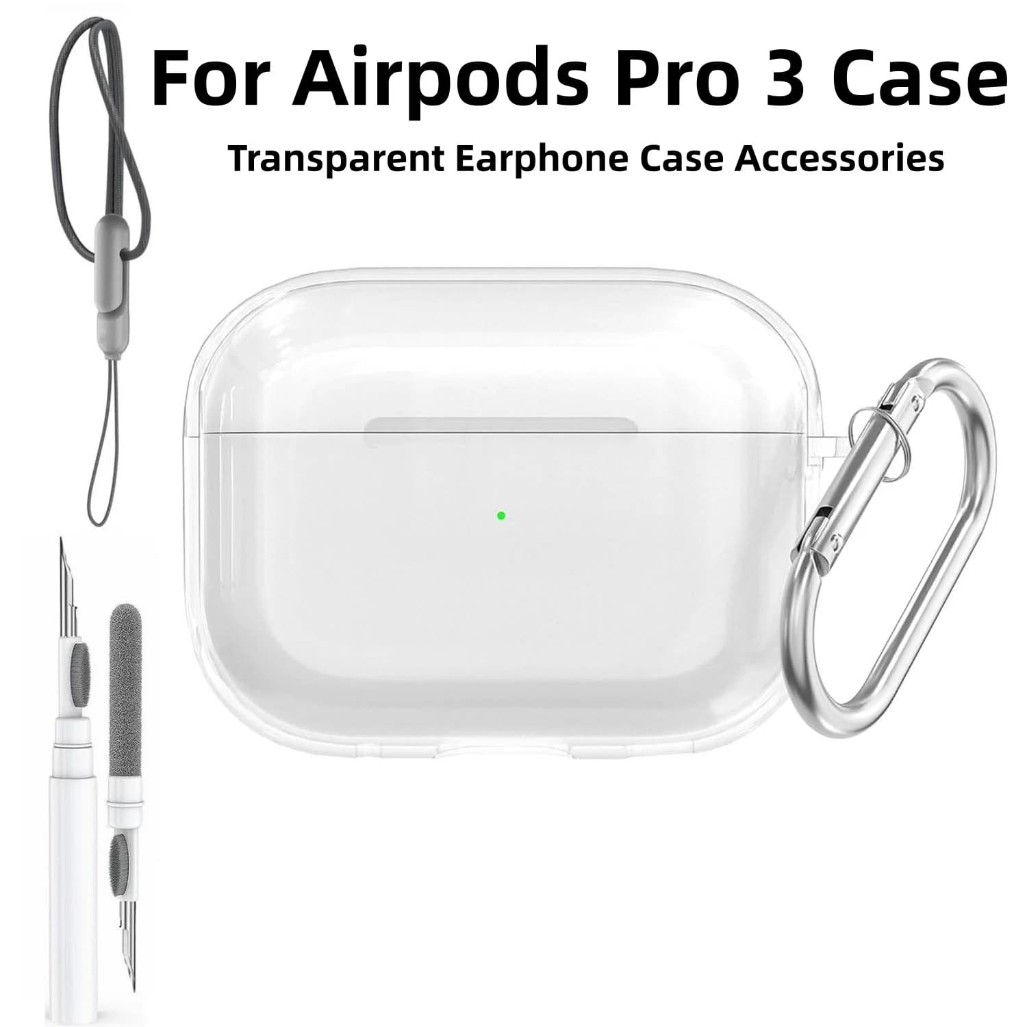 Airpods Pro 3 Accessories for earphones Transparent shockproof protective case with cleaning kit Key rings for Airpods Pro 3