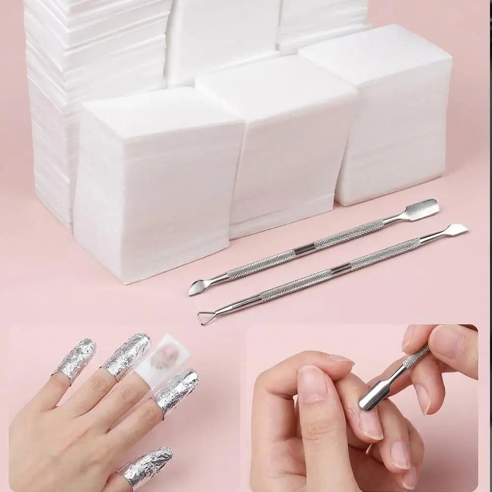 1000 pcs. nail wipes without hair + 2 pcs. spingicuticole, 100% nonwoven cotton pads for manicure, gel nail removal and makeup tools