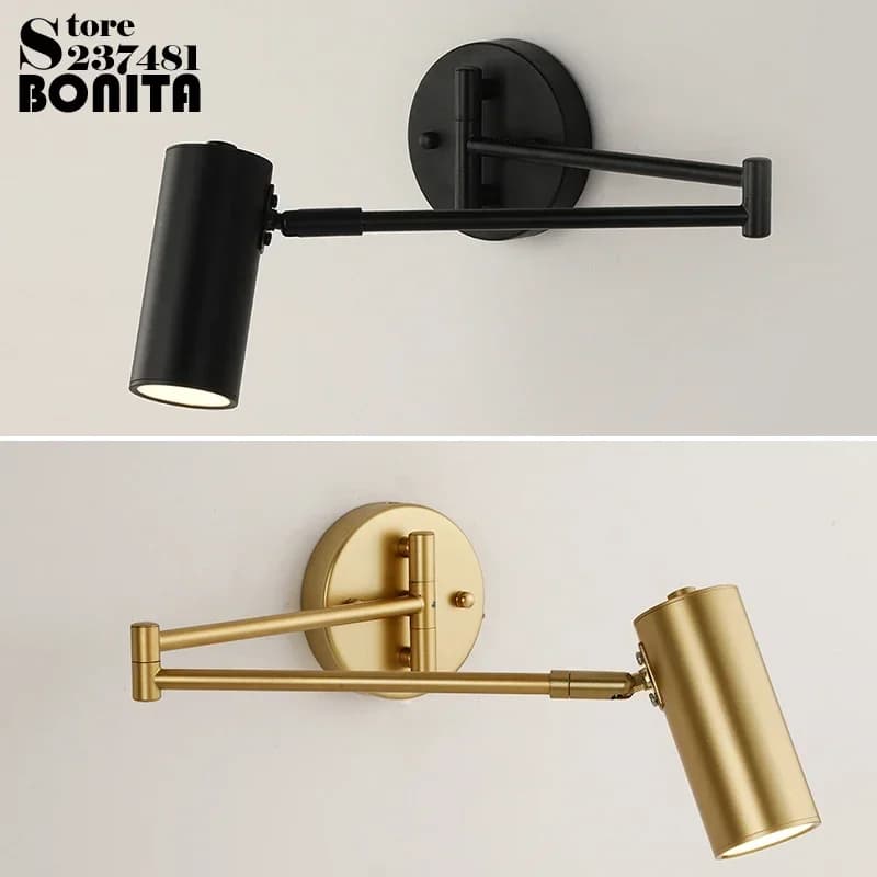 Lampada da parete pieghevole moderna e minimalista per specchio da bagno, luce di riempimento, illuminazione da lettura sul comodino, lampada da parete girevole telescopica