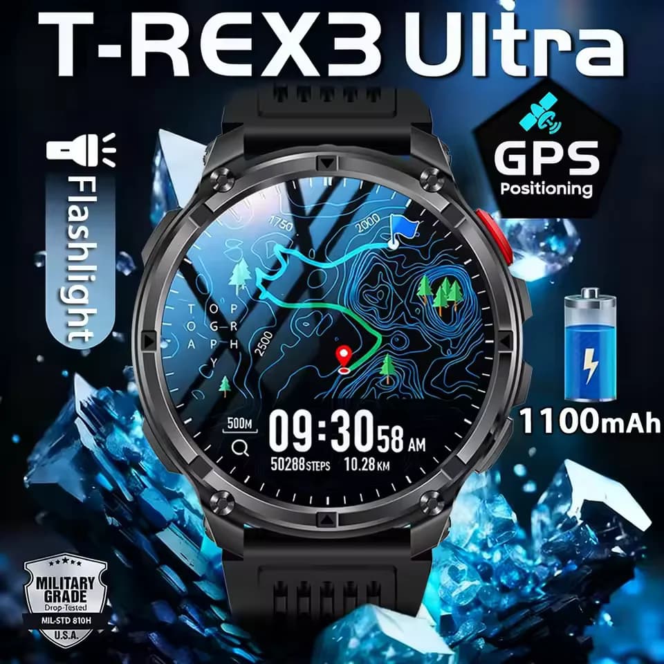 Nuovo T-Rex3 Orologio 1100mAh Batteria All'aperto Ultra Durevole Smart Watch GPS Bussola 10ATM Impermeabile Sport tracker Orologi Militari