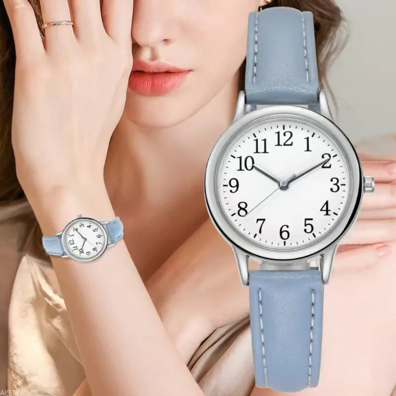 Orologio al quarzo da donna moda per il tempo libero numeri arabi quadrante semplice cinturino in pelle PU orologi da polso orologi da donna color caramello Reloj