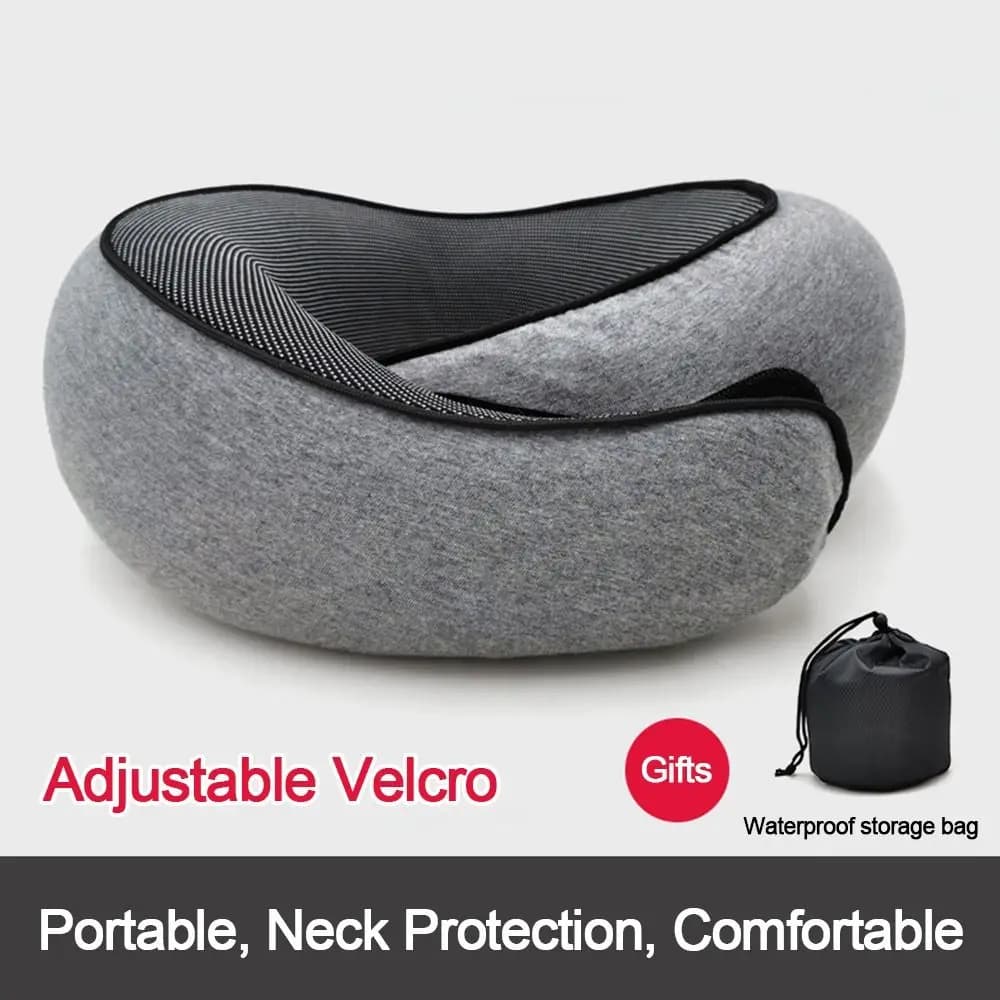 U-shaped Travel Neck Pillow Adjustable Soft Airplane Cushion Drawstring Bag Supports Head Neck and Chin Camping Sleeping Cushion