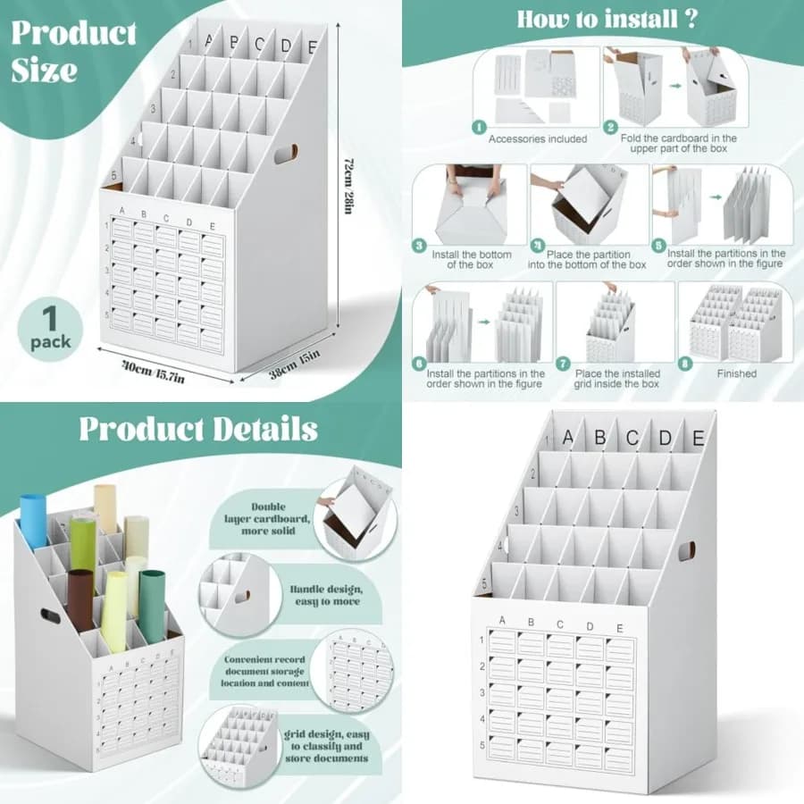 1 Confezione Portadocumenti Verticale a 25 Scomparti, Organizzatore per Blueprint, Scatola Portadocumenti in Cartone Ondulato con Etichettatura G