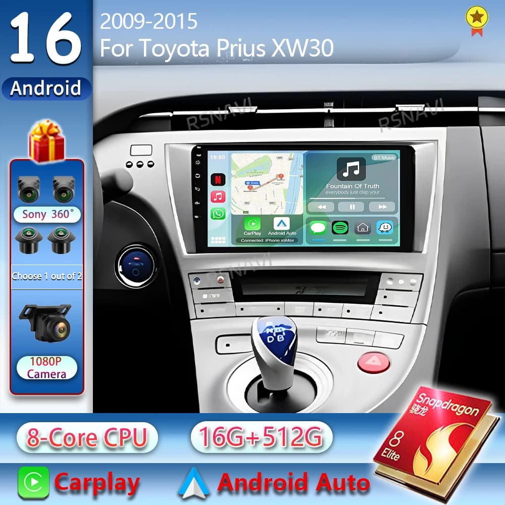 Android 15 For Toyota Prius XW30 2009- 2015 LHD 2K QLED Android Car Radio Multimedia Video Player GPS AI Voice CarPlay 4G Stereo