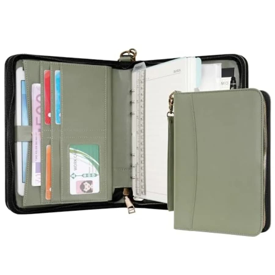 Portfolio A5 Binder Journal with Zipper - Leather pu Writing Notebook Padfolio with Detachable Refillable Notebook, Legal Pad f
