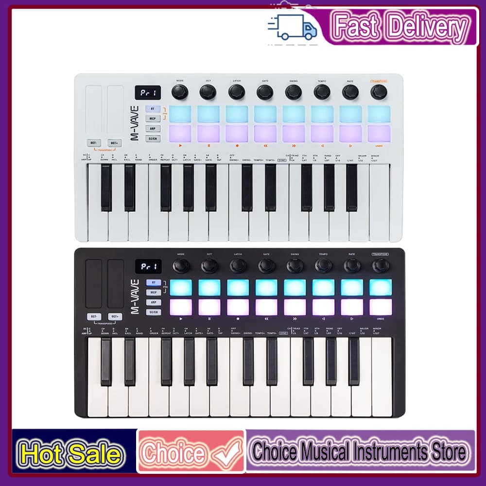 M-VAVE SMK-25 II Tastiera Controller MIDI/25 Tasti Semi-Pesati/16 Pad RGB per Batteria, Include 25 Tasti/per Produzione Musicale e Software