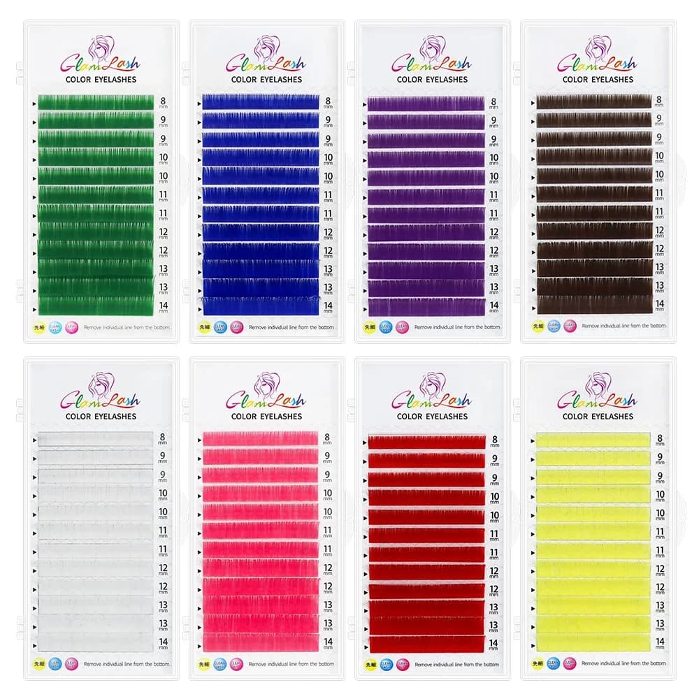 GLAMLASH Color Lash Purple Blue Brown Green Red White Pink Yellow Eyelash Extensions Individual Colorful Fake Eyelashes Makeup