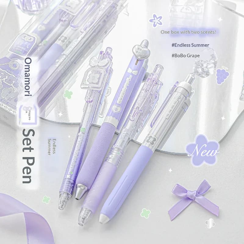 RosyPosy Penna gel profumata 0,5 Penna a sfera per cancelleria ad asciugatura rapida 4 tipi di penna e 2 fragranze Set fortuna Strumento di scrittura fluente