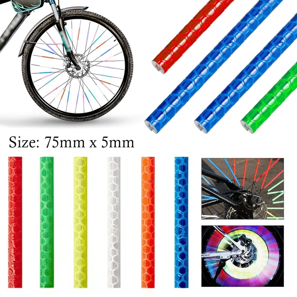 12-72pcs Borsa Raggi Ruota Bicicletta Adesivo Riflettente Tubo Striscia Spia FAI DA TE 7.5 centimetri Ciclismo Riflettore Kit di Sicurezza Riflettente