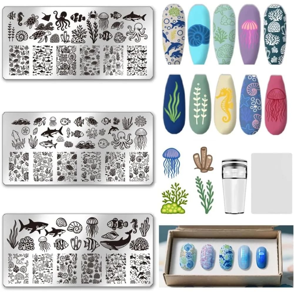 Stampi per Nail Art in Plastica con Timbro e Raschietto in Acciaio Inossidabile, Strumento per Modelli DIY per Nail Art