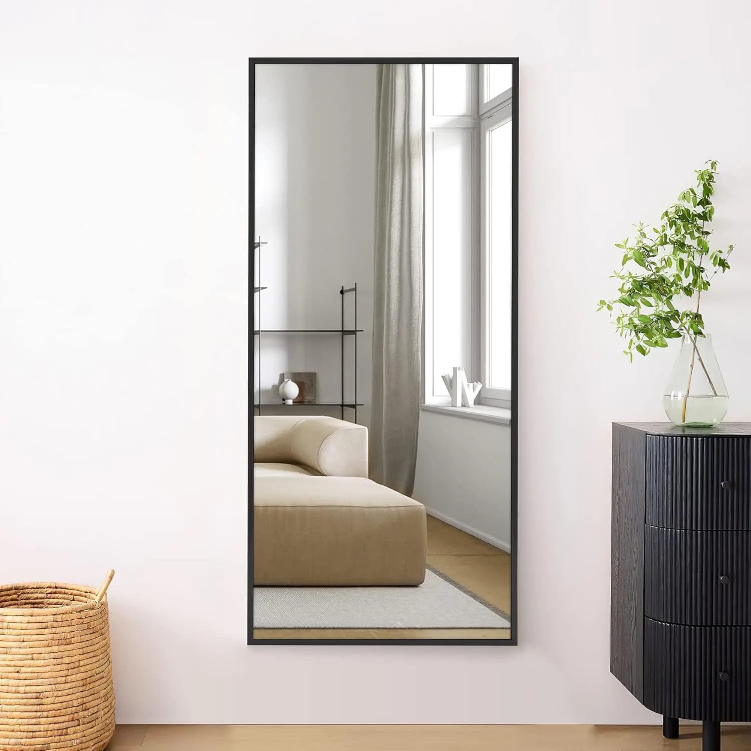 Specchio a figura intera da parete/pavimento - Specchio per Trucco/Toeletta per Bagno/Camera da Letto/Soggiorno/Sala da Pranzo/Ingresso, Nero, 47 pollici