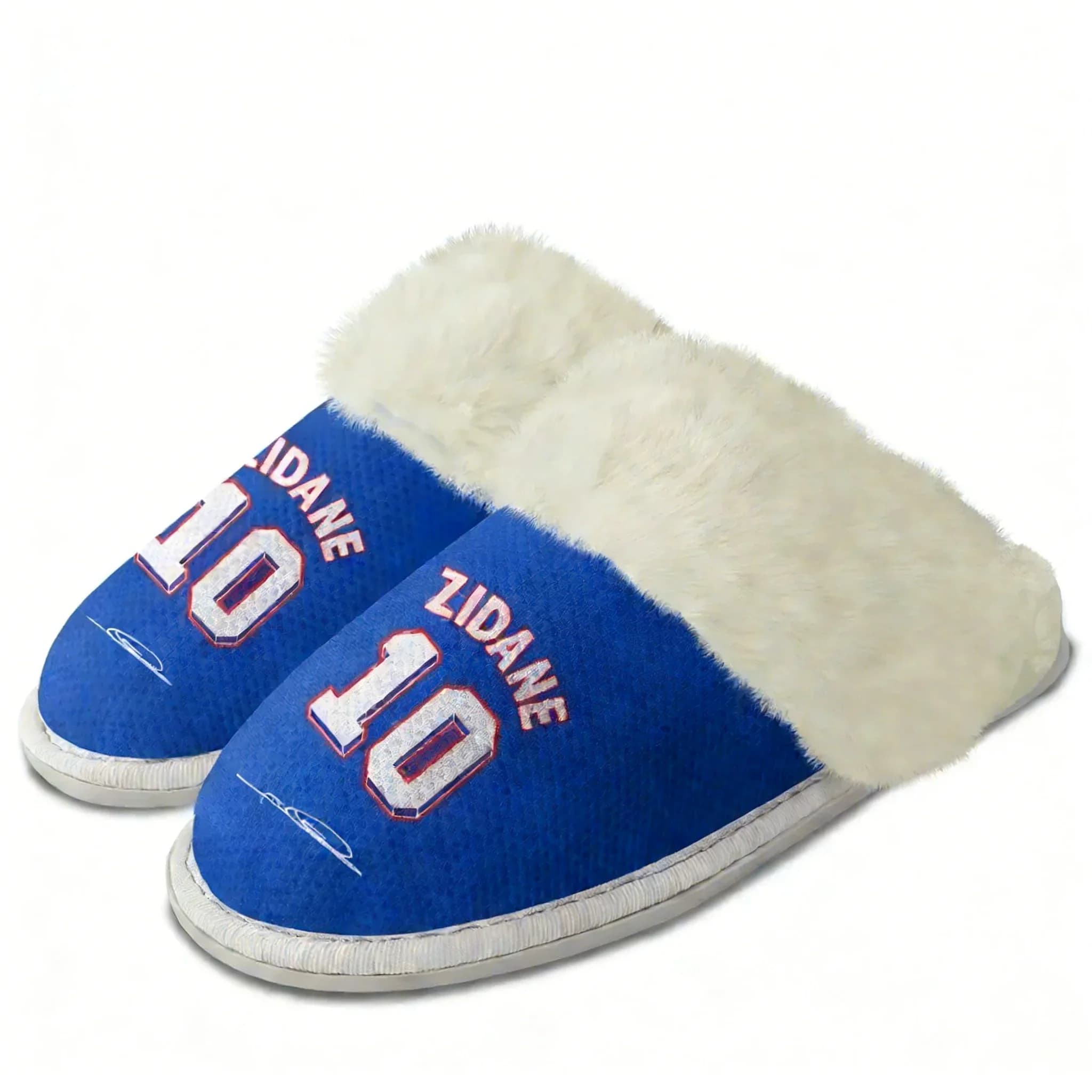 Zidane Plush Slippers N.10, Unisex Shoes, Soft Couples, French Football Star, Custom Cotton Slippers