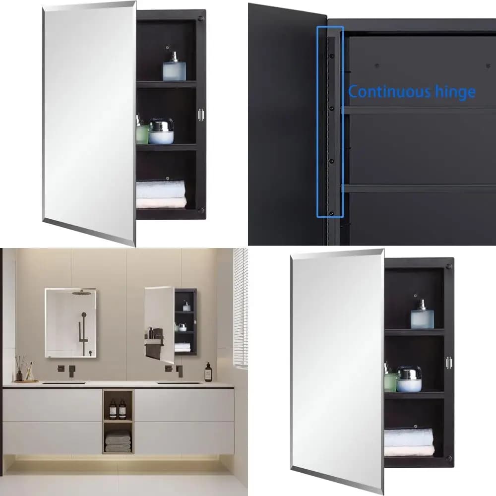 Specchio da Bagno con Bordo Smussato in Plastica Nera 16x20, Montaggio a Superficie e Incasso