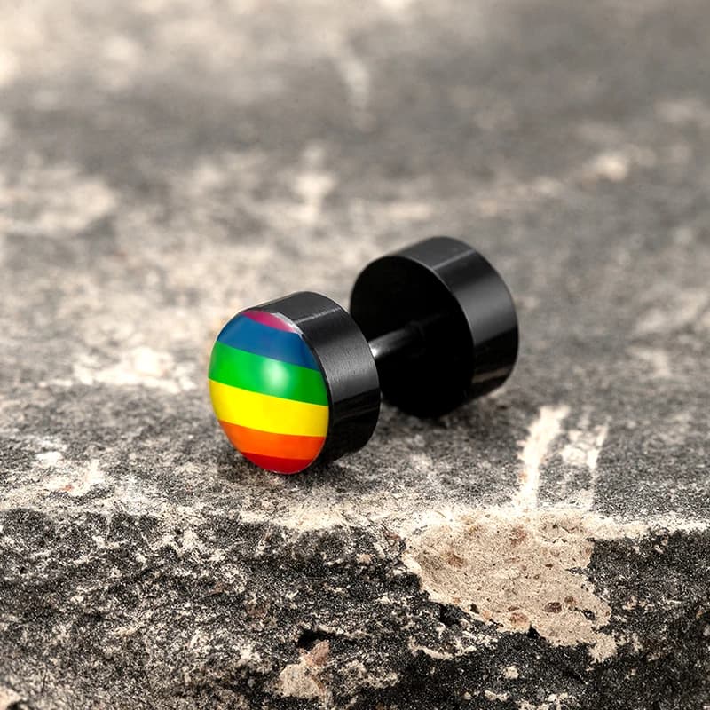 New Round Dumbbells Ear Studs Men's Stainless Steel Rainbow personality Trend Punk Earrings Male Hip Hop Rock Ear Jewelry Gifts