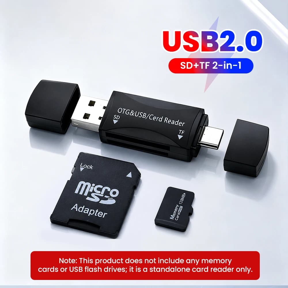 2 in 1 USB 2.0 Card Reader USB Type C To SD TF Card Multi-Functional High Speed Smart Memory Card Reader Adapter For PC Laptop
