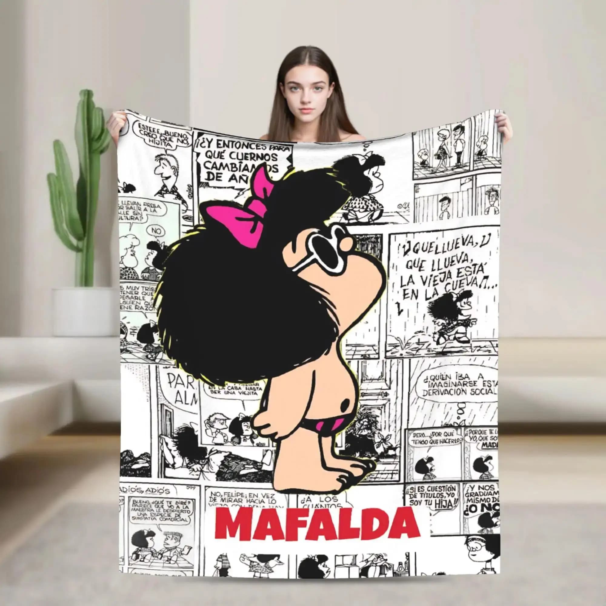 Morbida coperta in flanella con motivo a cartoni animati Mafalda, ideale per viaggi, ufficio, divano, sedia, letto