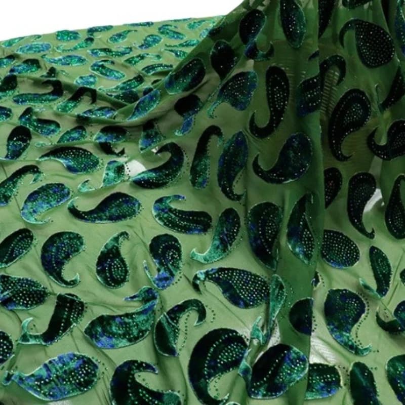 1meter Brocade Burnout Jacquard Velour Fabric with Rhinestone Hollow Velvet Cloth for Dress Garment Sewing DIY Decor