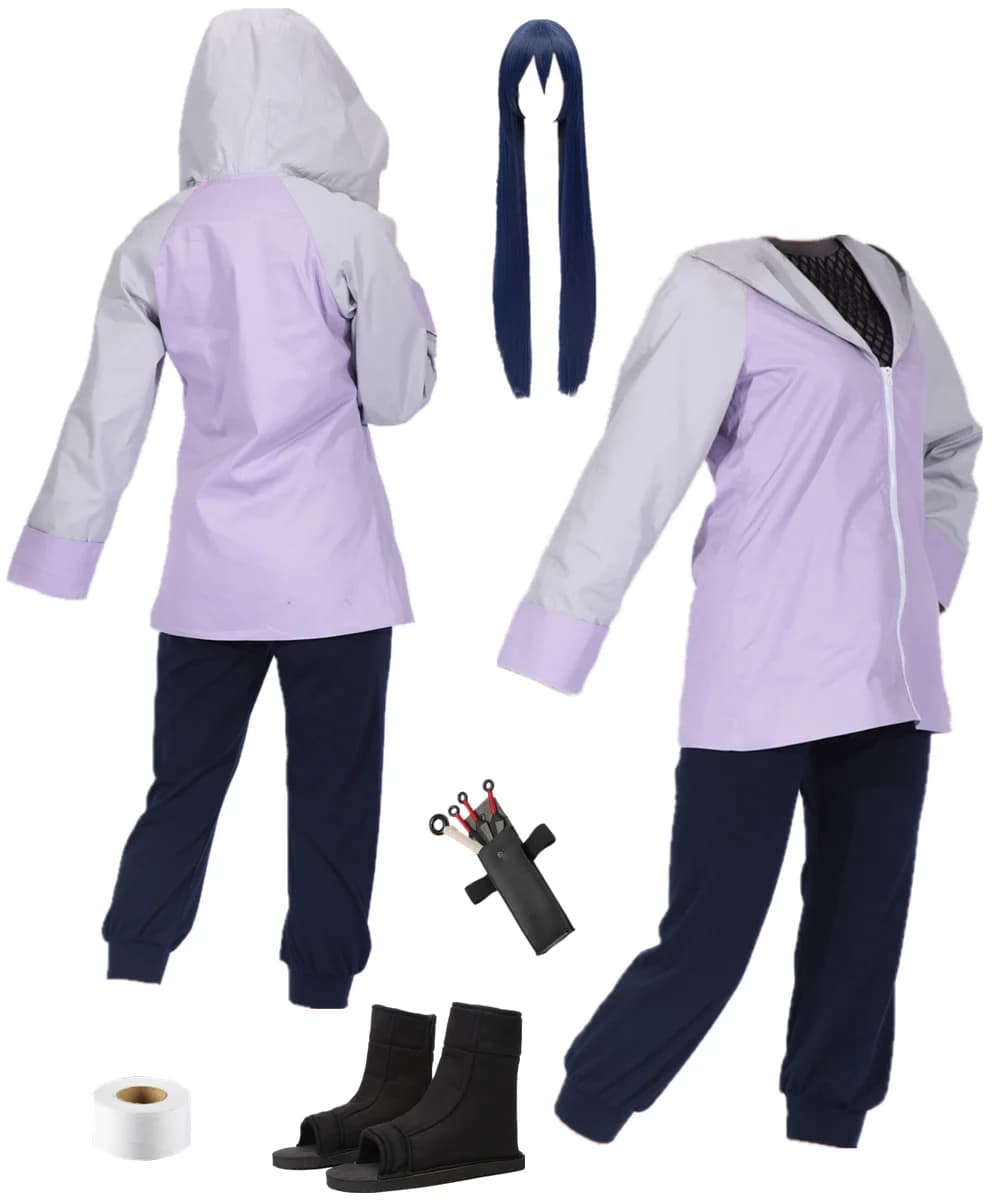 Costume da Cosplay di Hyuga Hinata per Donna, Taglia USA, Giacca con Cappuccio e Pantaloni, Outfit per Feste e Halloween