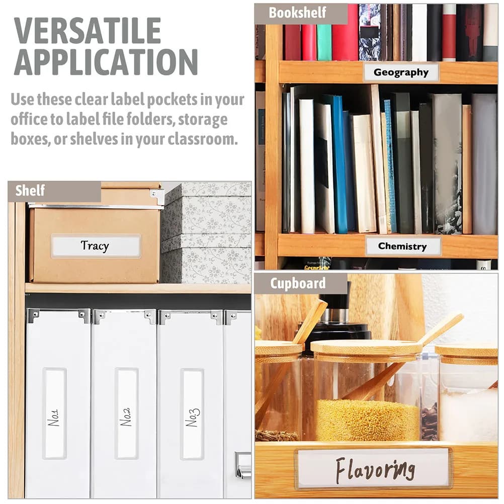Porta etichette adesive trasparenti da 32 pezzi Tasche in plastica trasparenti autoadesive per uso di archiviazione per etichette per cassetti, contenitori per scaffali