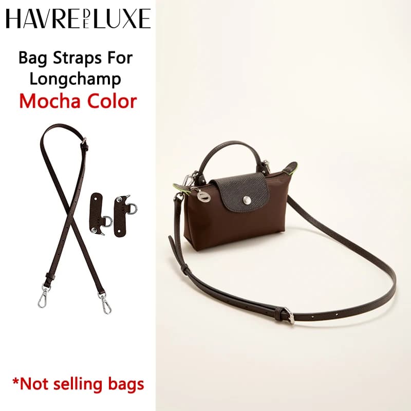Replacement shoulder strap for cow leather shoulder bag suitable for mini Longchamp 2025 Mocha Moka shoulder strap without drilling change