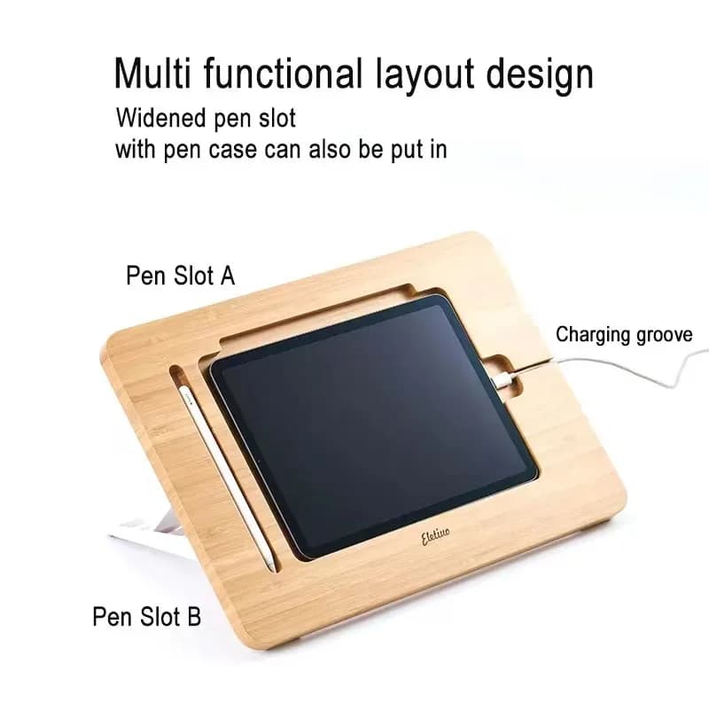 Adjustable Multi-Angle Foldable Bamboo iPad Stand for Drawing – Universal Tablet Mount Compatible with 11"-12.9" Devices