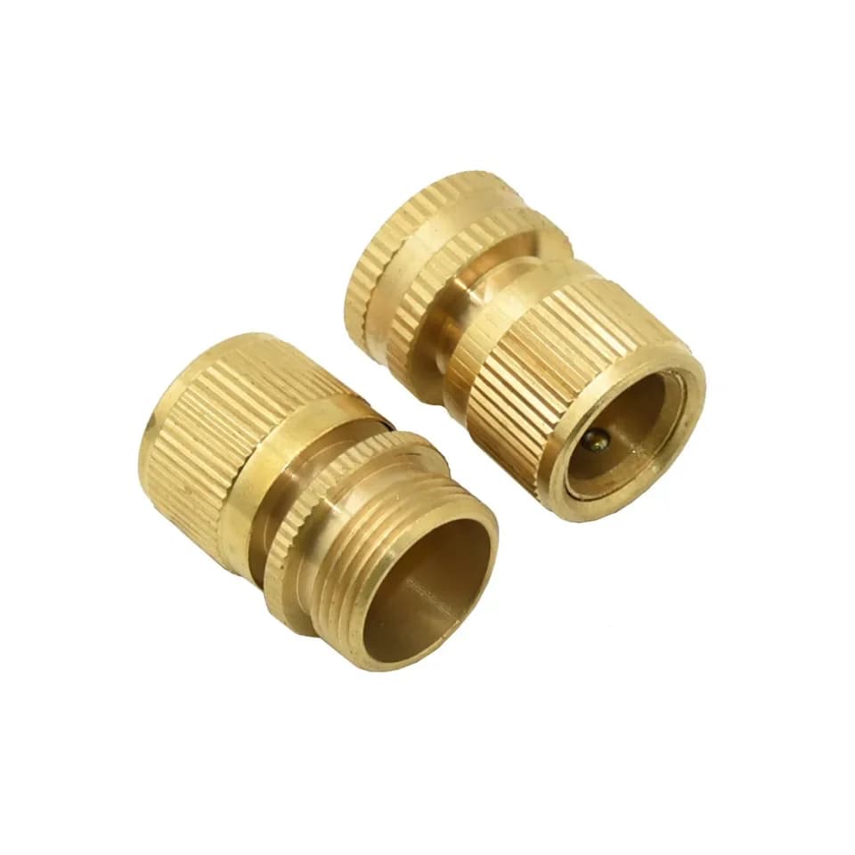 1 piece durable brass quick connect fitting for garden hoses and pressure washers with dual 1/2 inch and 3/4 inch BSP male femal