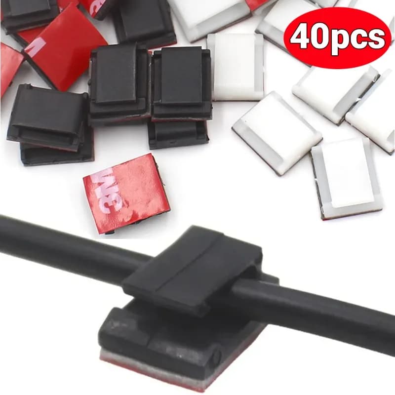 40/10Pcs Self-adhesive Car Cable Clips Cable Winder Drop Wire Tie Fixer Holder Cord Organizer Management Desk Cable Tie Clamps