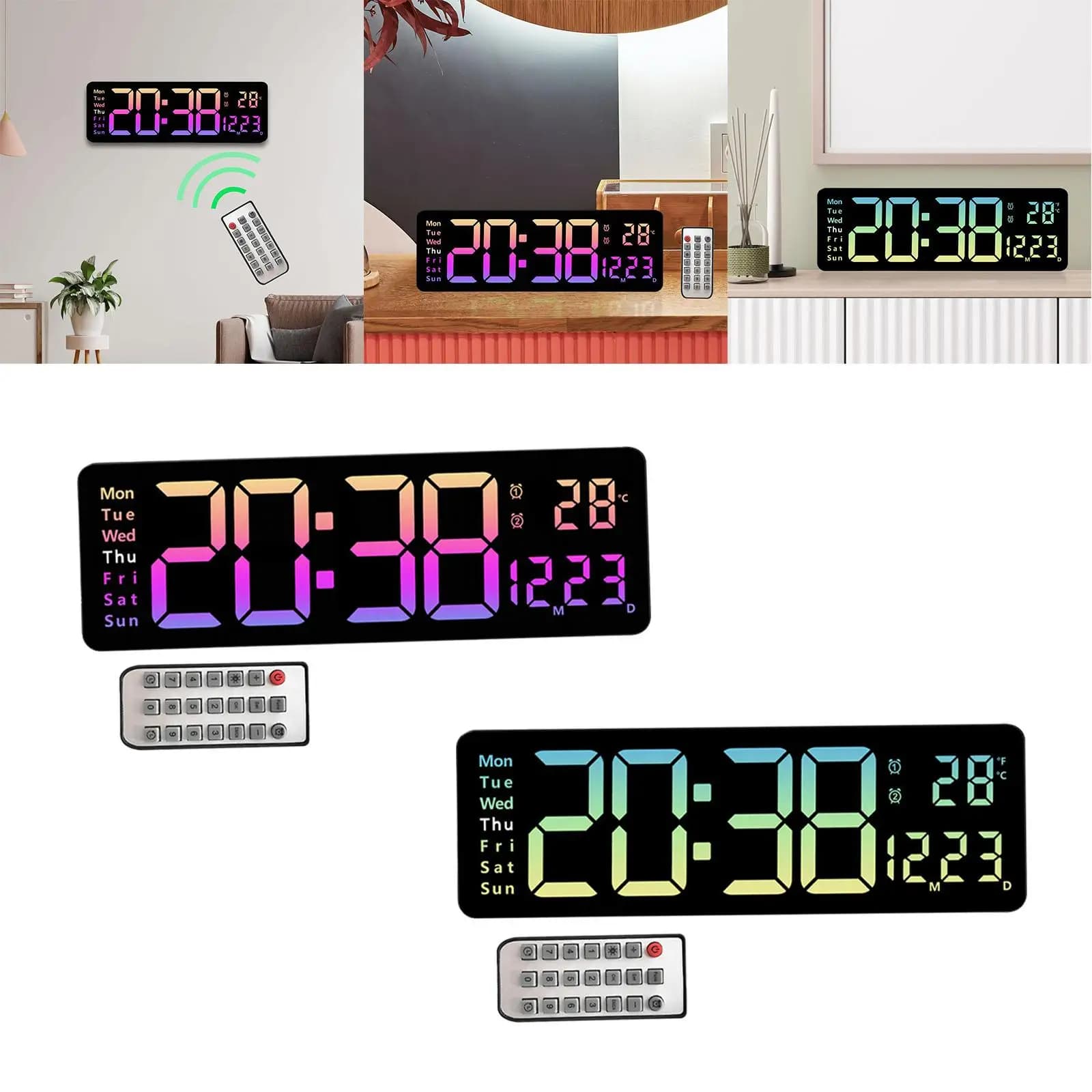 Modern Silent Wall Clock with Date/Day and Temperature Display, Digital Clock for Bedside Table, Office, Home, Room Decoration
