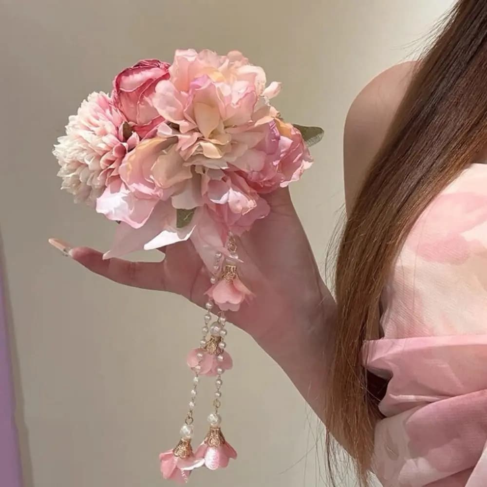 Tassel Hanfu Hair Accessories Ancient Style Colorful Chinese Style Hair Clip Side Clip Headpieces Flower Hairpin