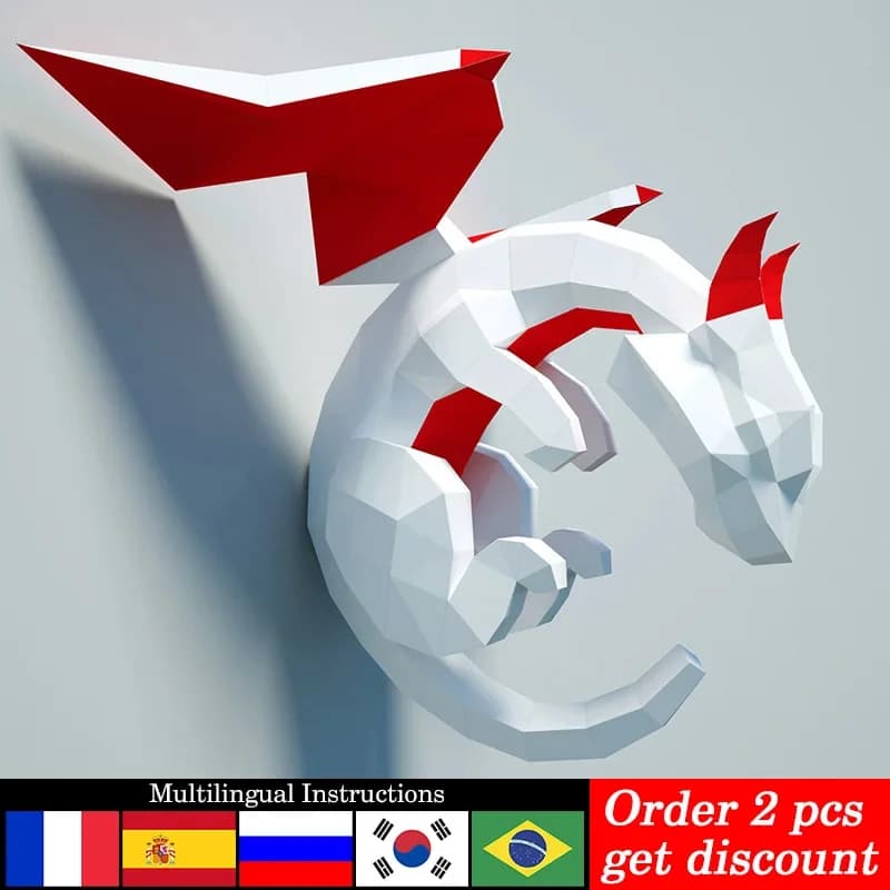 White Dragon Animal Paper Model Room Wall Decor,3D Home Decoration Papercraft Art,Handmade DIY Adult Origami Craft RTY318