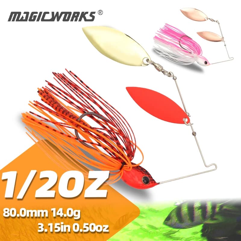 Magic Works 1/2oz Spinner Bait Lure Metal Jig Spinning Esche da pesca Gonne in silicone Esca artificiale per Bass Spinnerbaits Pike