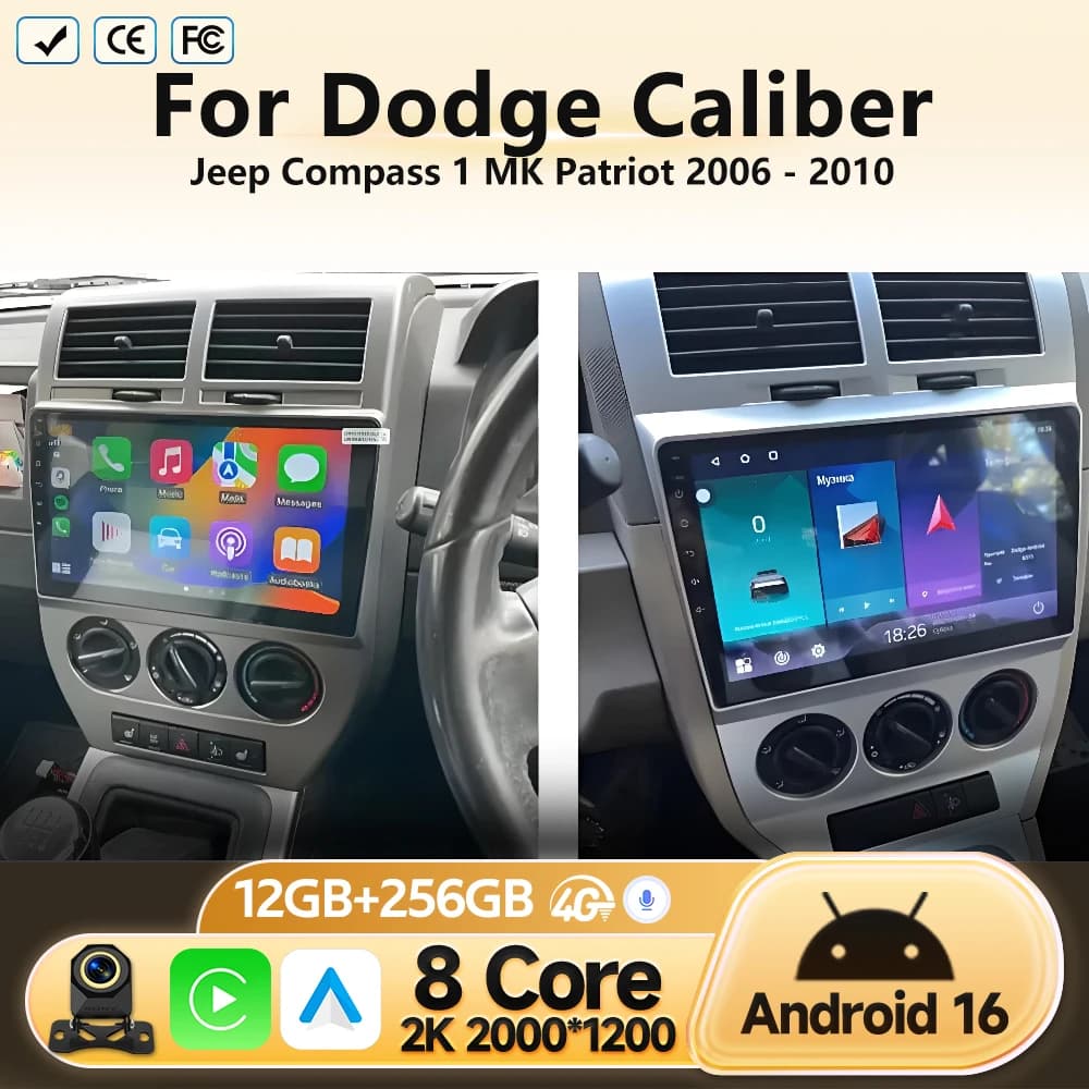 Autoradio per Jeep Compass 1 MK Patriot Dodge Caliber 2006 2007 2008 2009 2010 Lettore Multimediale Video Stereo Android Auto WIFI