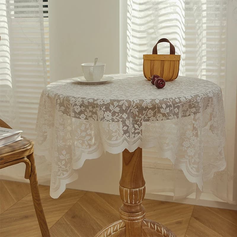 White lace tablecloth, vintage coffee table cloth, round table, bedside table, sofa, refrigerator cover cloth, pastoral